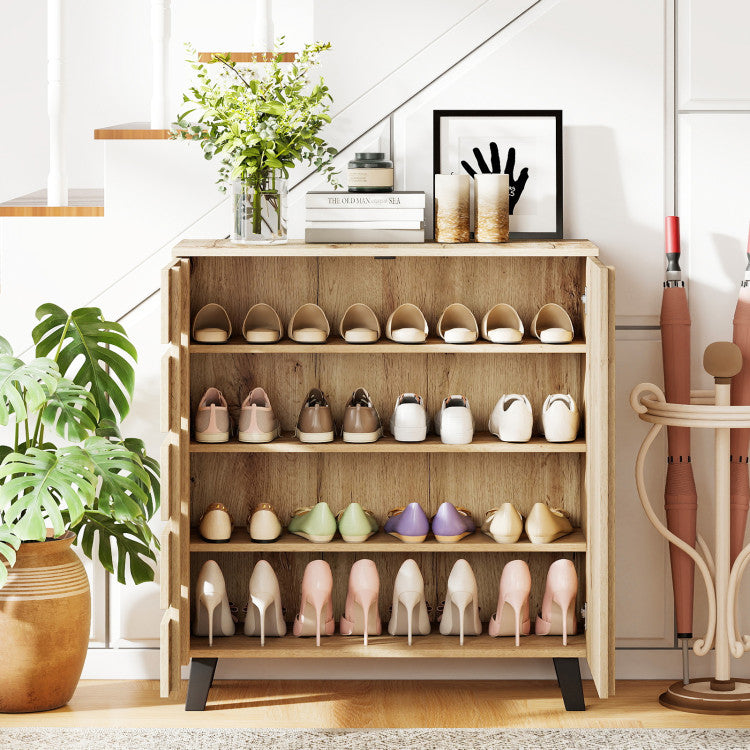 4-Tier Shoe Cabinet 2-Door Storage Organizer with Louvered Door