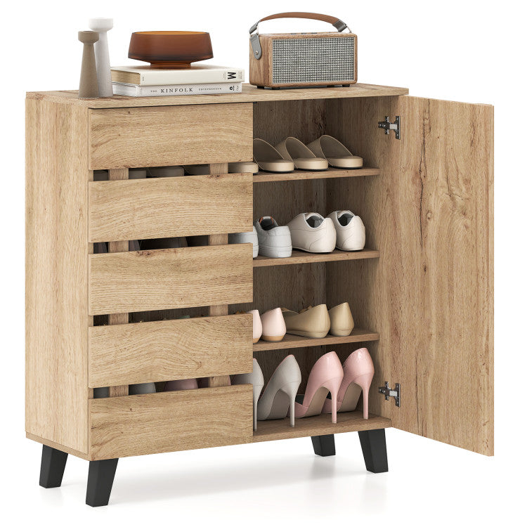 4-Tier Shoe Cabinet 2-Door Storage Organizer with Louvered Door