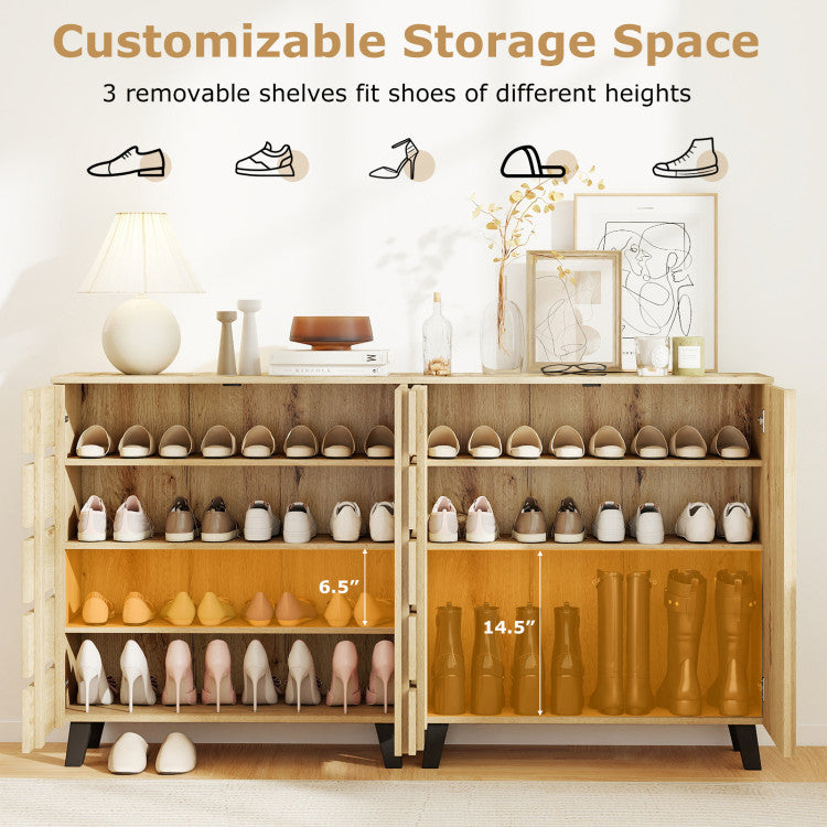 4-Tier Shoe Cabinet 2-Door Storage Organizer with Louvered Door