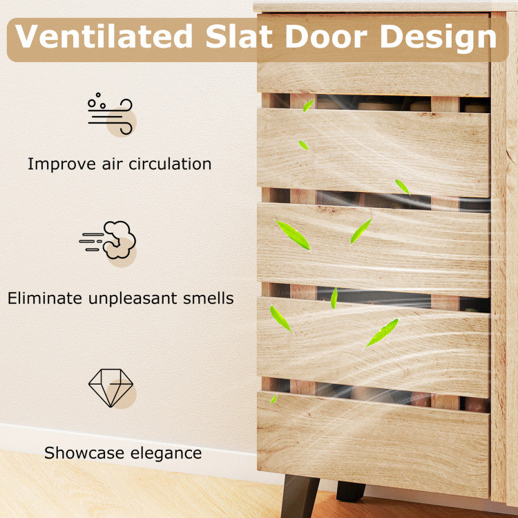 4-Tier Shoe Cabinet 2-Door Storage Organizer with Louvered Door