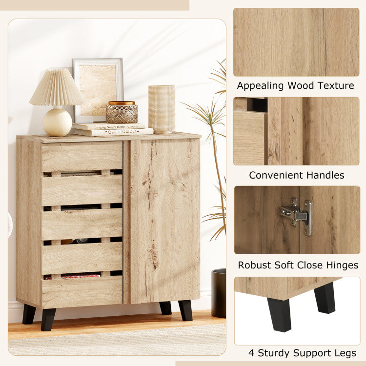 4-Tier Shoe Cabinet 2-Door Storage Organizer with Louvered Door
