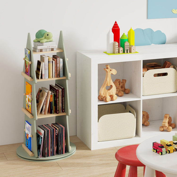 4 Tier Tree Shape Kids Rotating Bookshelf 360° Display Rack Storage Organizer