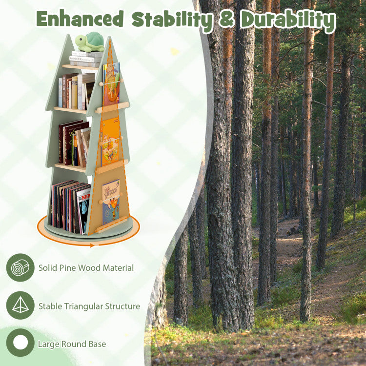4 Tier Tree Shape Kids Rotating Bookshelf 360° Display Rack Storage Organizer