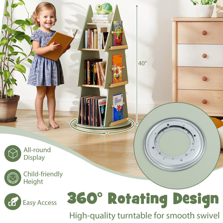 4 Tier Tree Shape Kids Rotating Bookshelf 360° Display Rack Storage Organizer