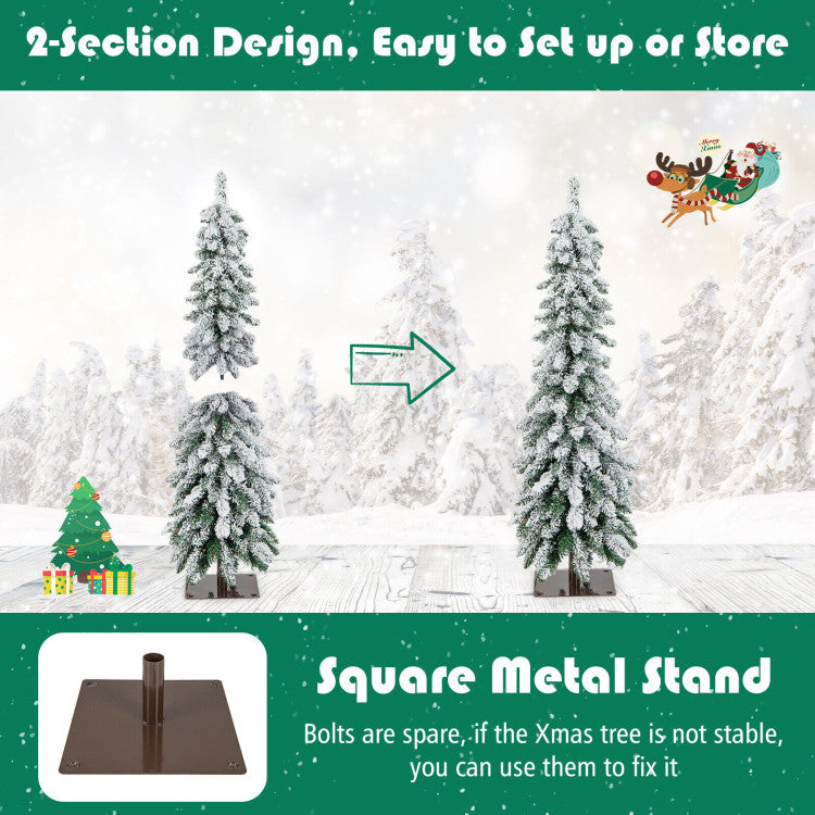 4/5/6 Feet Pre-Lit Artificial Christmas Tree Snow-Flocked Slim Pencil Xmas Decor