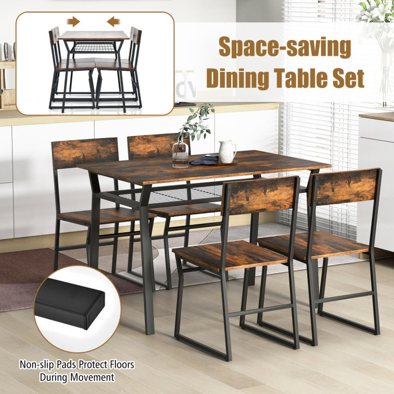 5 Piece Dining Table Set with Storage Rack and Metal Frame