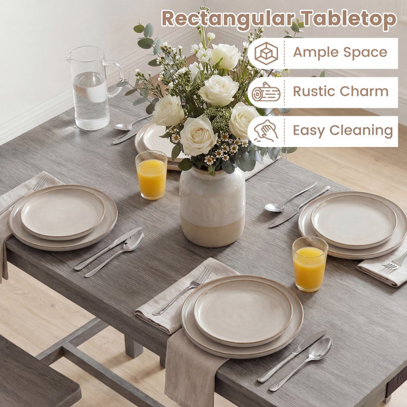 4-Piece Counter Height Dining Table Set with Power Outlet Solid Rubber Wood Kitchen Table