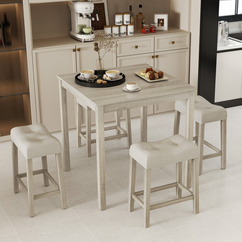 5 Pieces Bar Table Set with Square Table and 4 Padded Stools