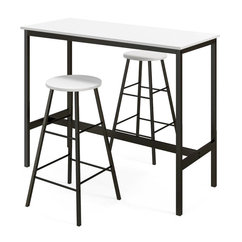 3 Pieces Bar Table Set with Dining Table and 2 round Stools