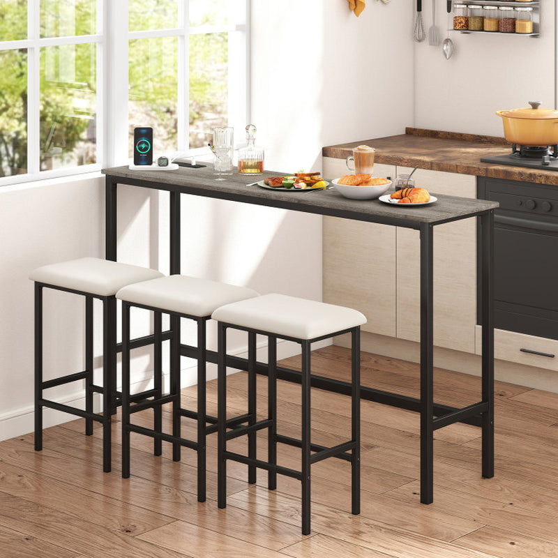 4 Pieces Counter Height Bar Table with Power Outlet with 3 Padded Stools