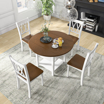 5 Piece round Kitchen Dining Set with Drop Leaf Table Top