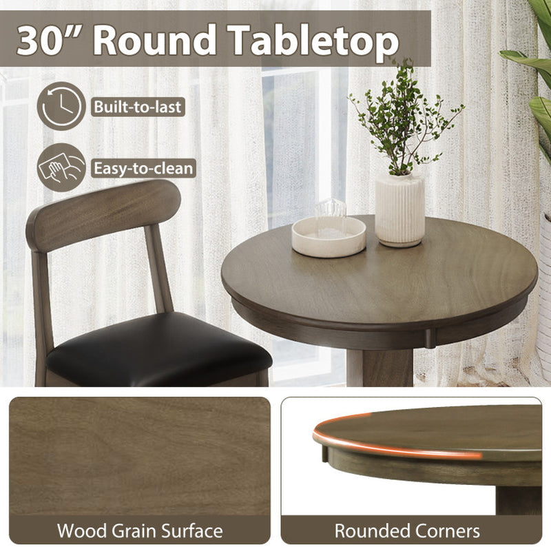 3 Pieces Wood Bar Table Set for 2 round Pub Table with Pedestal Base and 2 Armless Stools