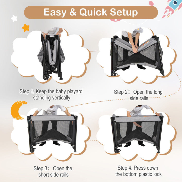 5-in-1 Portable Baby Playard with Changing Table and Storage Basket