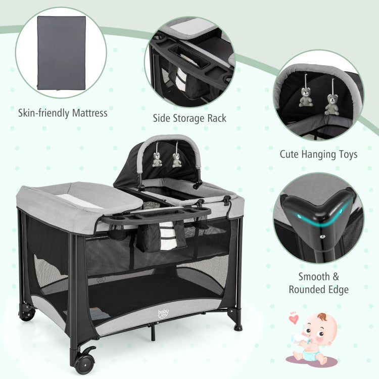 5-in-1 Portable Baby Playard with Changing Table and Storage Basket