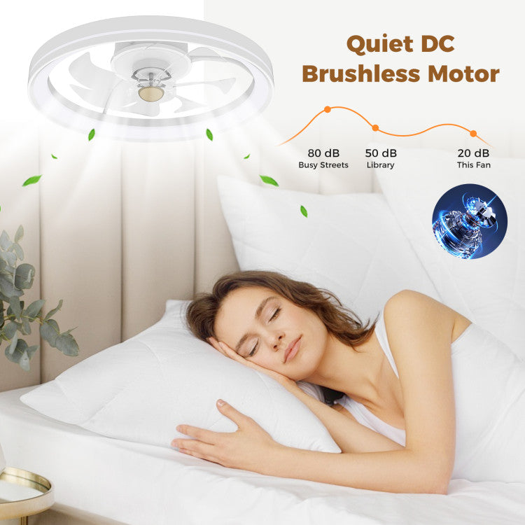 19 Inch Ceiling Fan Low Profile Flush Mount Fan with 3000-6500K Dimmable LED