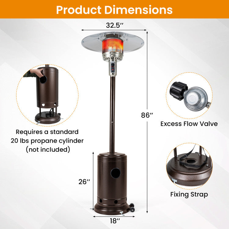 50,000 BTU Patio Propane Gas Heater with Stainless Steel Burner