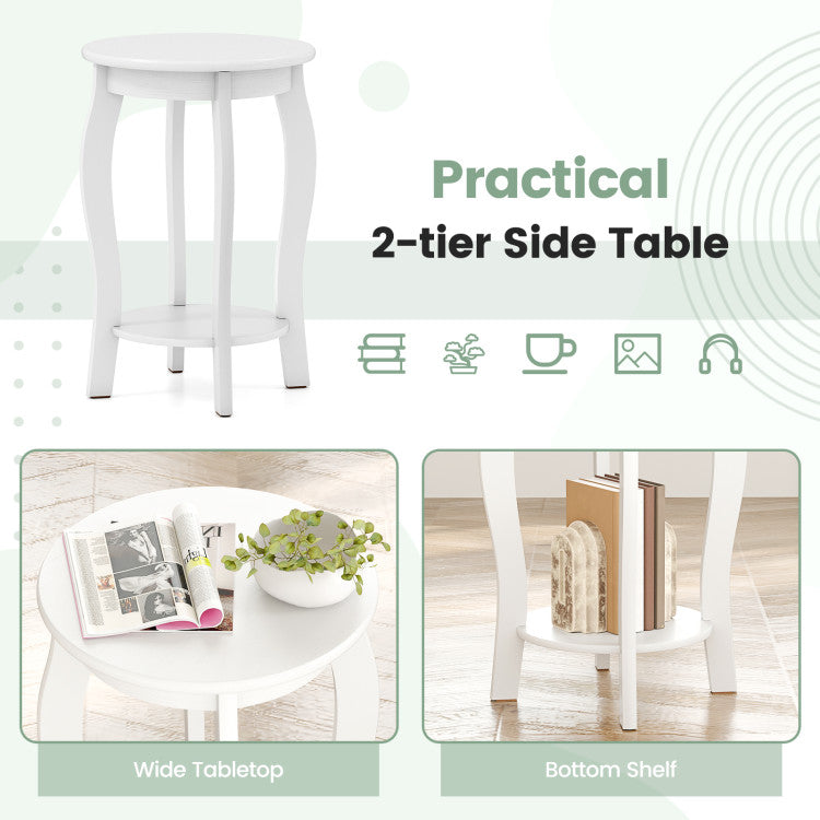 Set of 2 15 Inch 2-Tier Round End Table with Storage Shelf