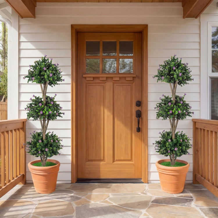 51" Artificial Triple Ball Boxwood Topiary Tree with 59 Blossoms