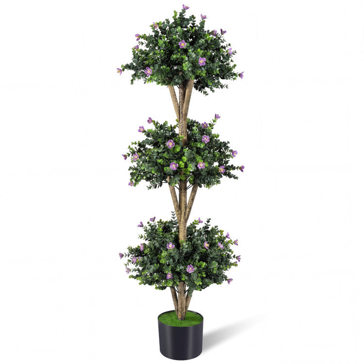 51" Artificial Triple Ball Boxwood Topiary Tree with 59 Blossoms