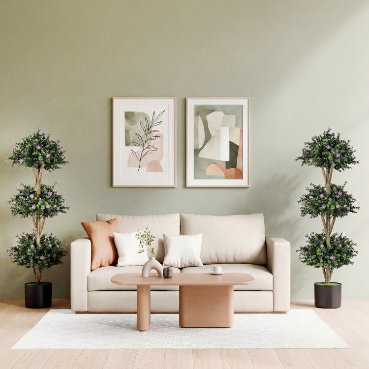 51" Artificial Triple Ball Boxwood Topiary Tree with 59 Blossoms