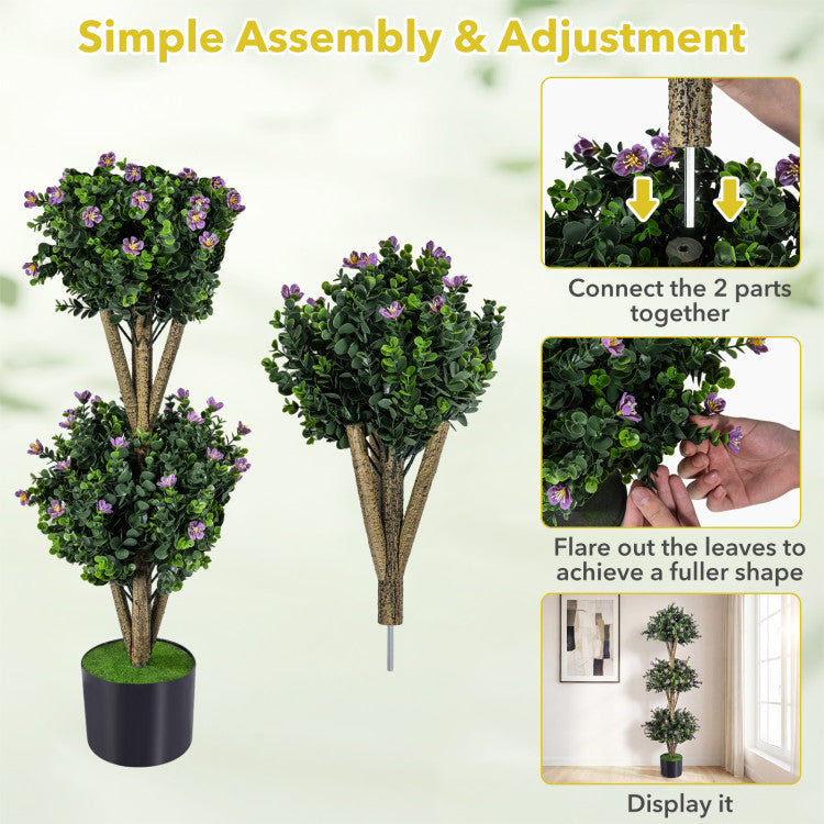 51" Artificial Triple Ball Boxwood Topiary Tree with 59 Blossoms