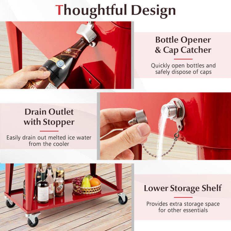Portable Patio Cooler with Bottom Storage Shelf and Bottle Opener