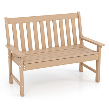 52 Inch All-Weather HDPE Outdoor Bench with Backrest and Armrests