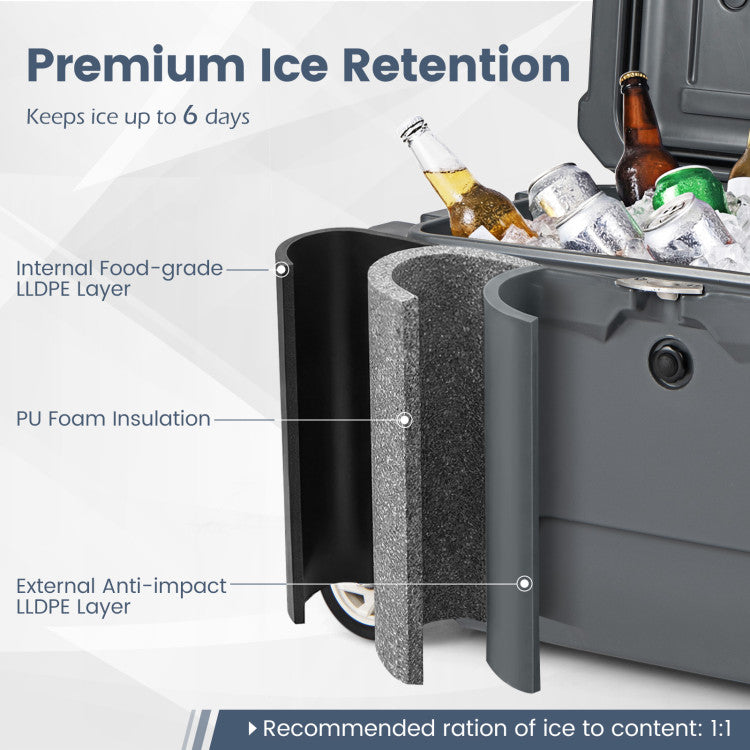 52 Quart Portable Hard Cooler with 6-Day Ice Retention and Wheels