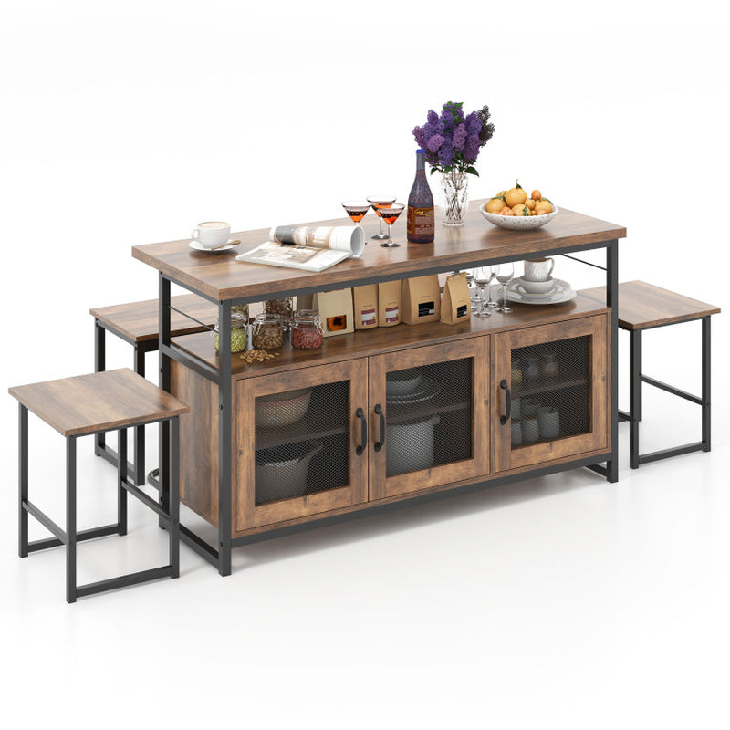 4 Piece Kitchen Island Set with Bench and Storage