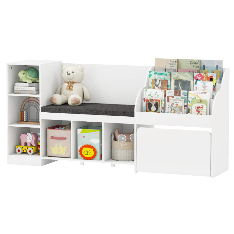 Kids Bookcase with Reading Nook 4-in-1 Standing Toy Organizer