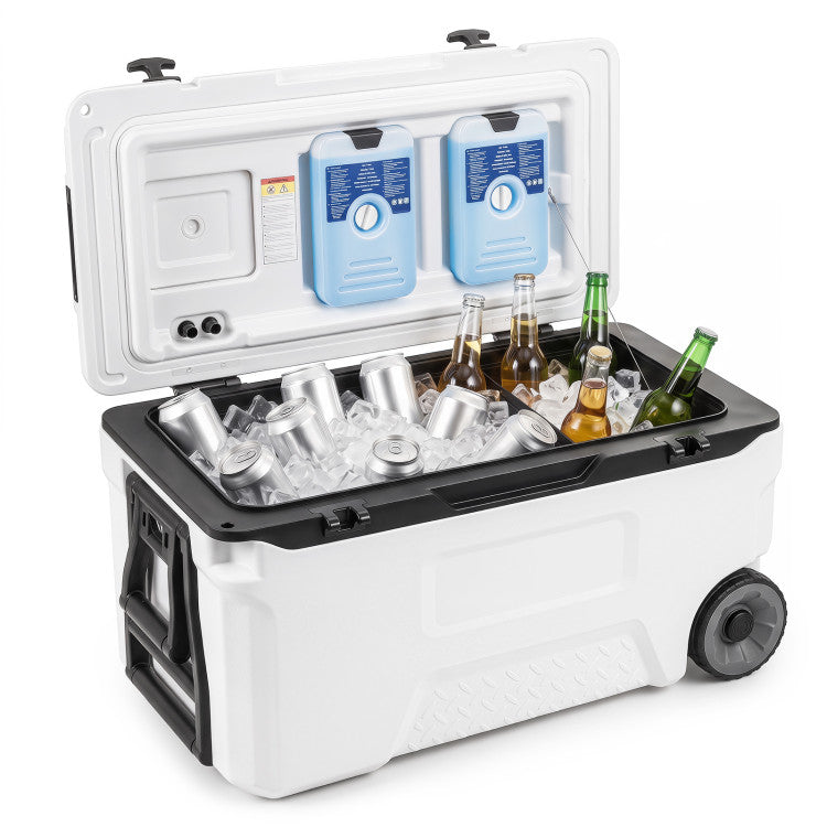 53 Quart Portable Rolling Cooler with Fish Ruler for Outdoor