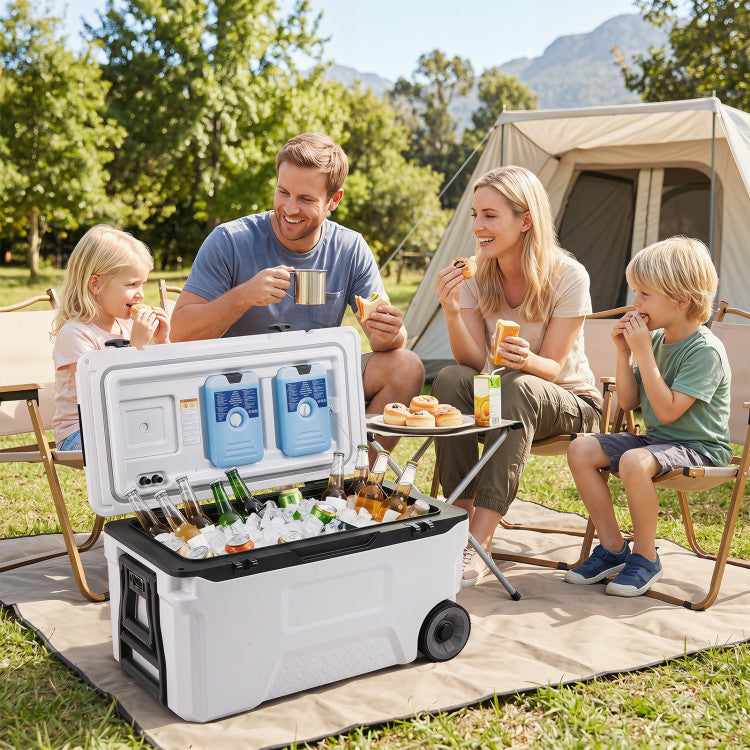 53 Quart Portable Rolling Cooler with Fish Ruler for Outdoor