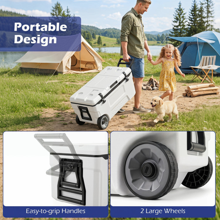 53 Quart Portable Rolling Cooler with Fish Ruler for Outdoor