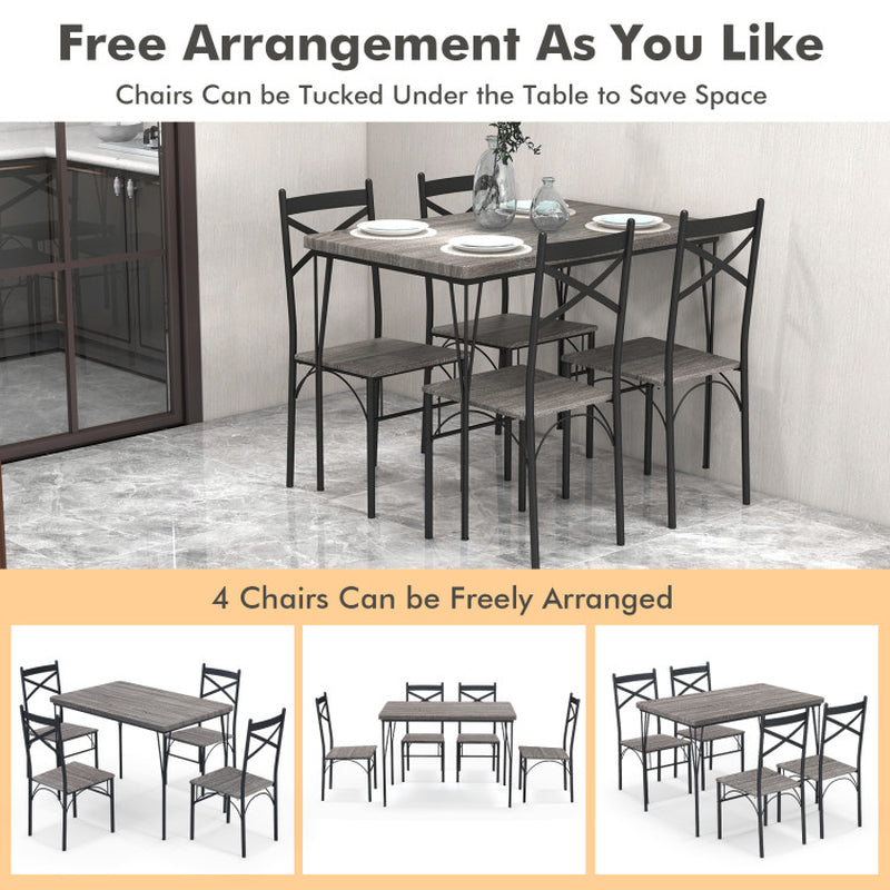 5 Pieces Dining Table Set with Metal Frame for Kitchen Dining Room