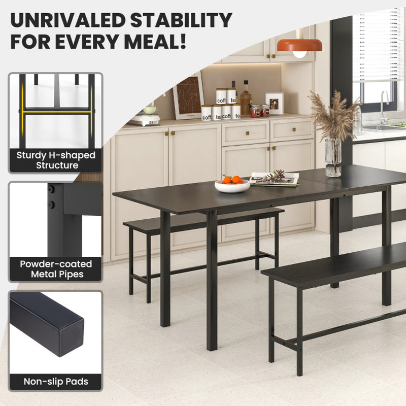 3 Piece Dining Table Set for 4-6 with 2 Benches