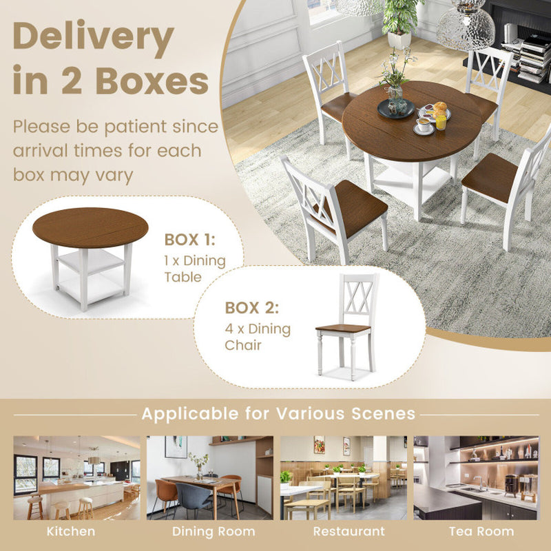 5 Piece round Kitchen Dining Set with Drop Leaf Table Top