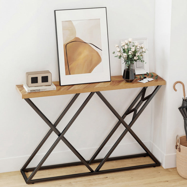 55 Inch Console Table with Solid Metal Frame and Storage