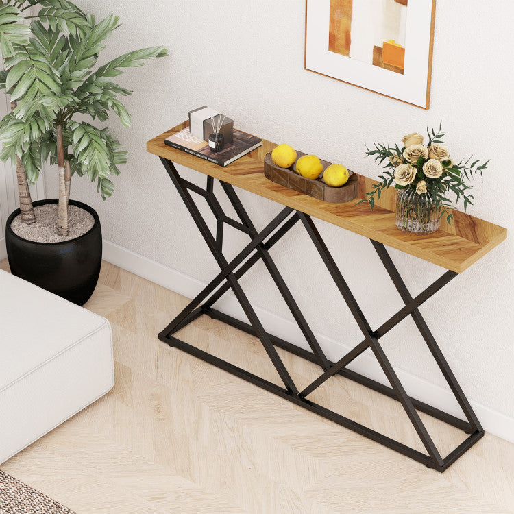 55 Inch Console Table with Solid Metal Frame and Storage