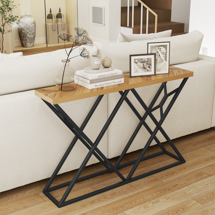 55 Inch Console Table with Solid Metal Frame and Storage