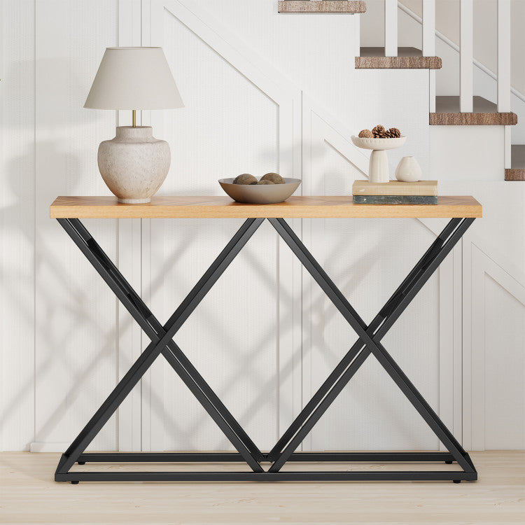 55 Inch Console Table with Solid Metal Frame and Storage