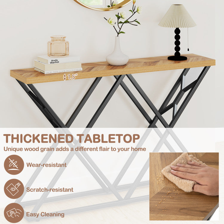 55 Inch Console Table with Solid Metal Frame and Storage