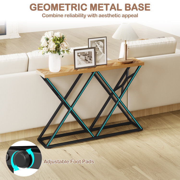 55 Inch Console Table with Solid Metal Frame and Storage