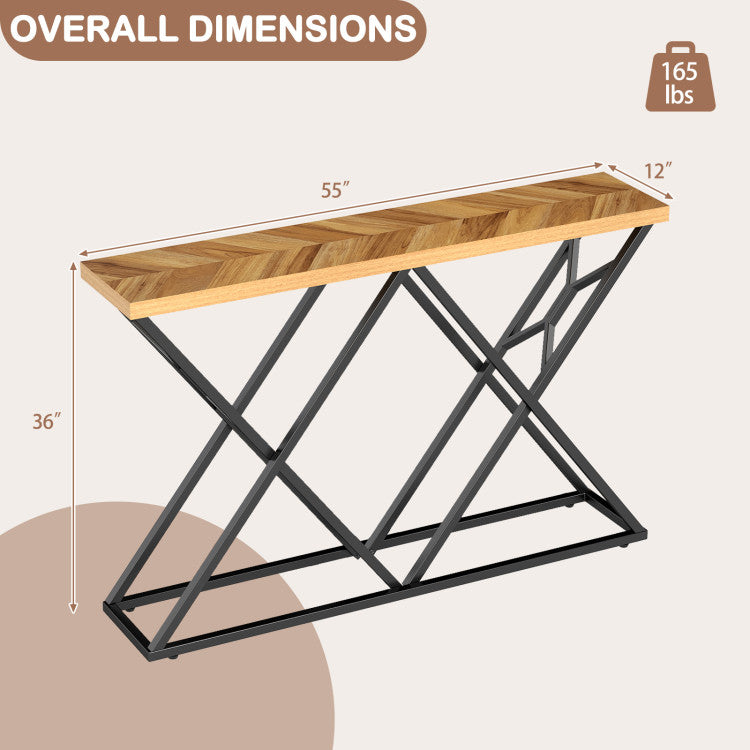 55 Inch Console Table with Solid Metal Frame and Storage