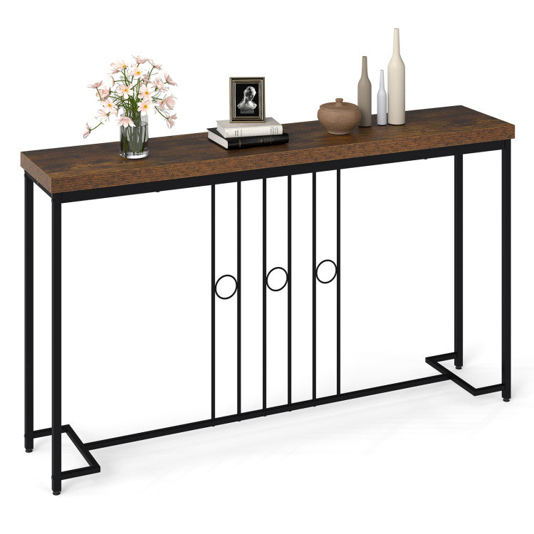 55" Industrial Console Table with H-Shaped Base