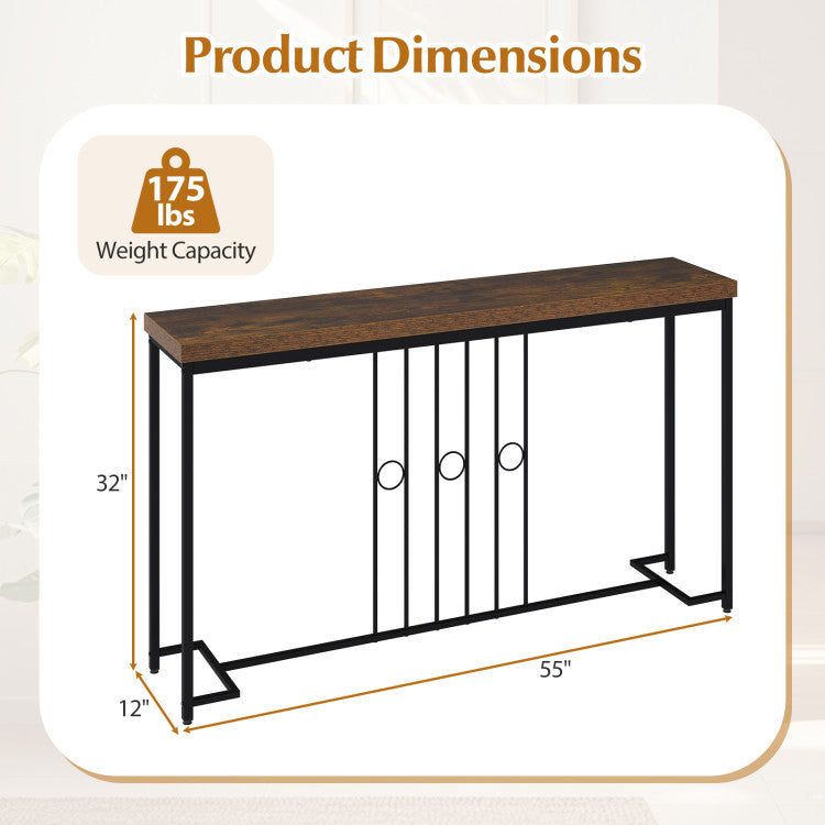55" Industrial Console Table with H-Shaped Base