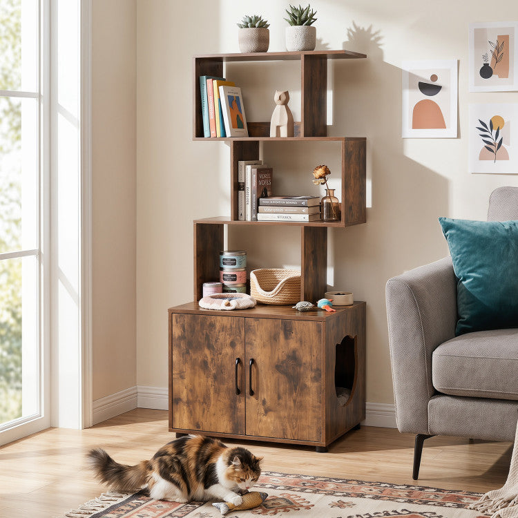56 Inch Tall Cat Litter Box Enclosure with Storage
