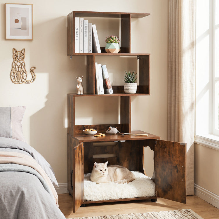 56 Inch Tall Cat Litter Box Enclosure with Storage