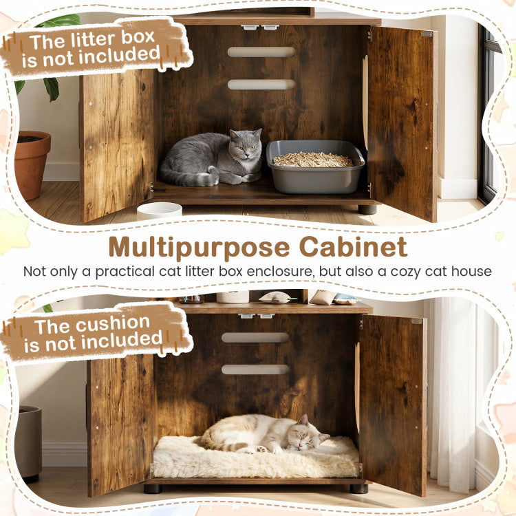 56 Inch Tall Cat Litter Box Enclosure with Storage