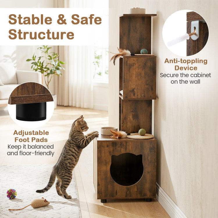 56 Inch Tall Cat Litter Box Enclosure with Storage