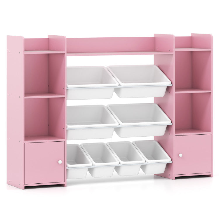 56 inch Large Toy Storage Organizer with 8 Removable Bins and Bookshelf